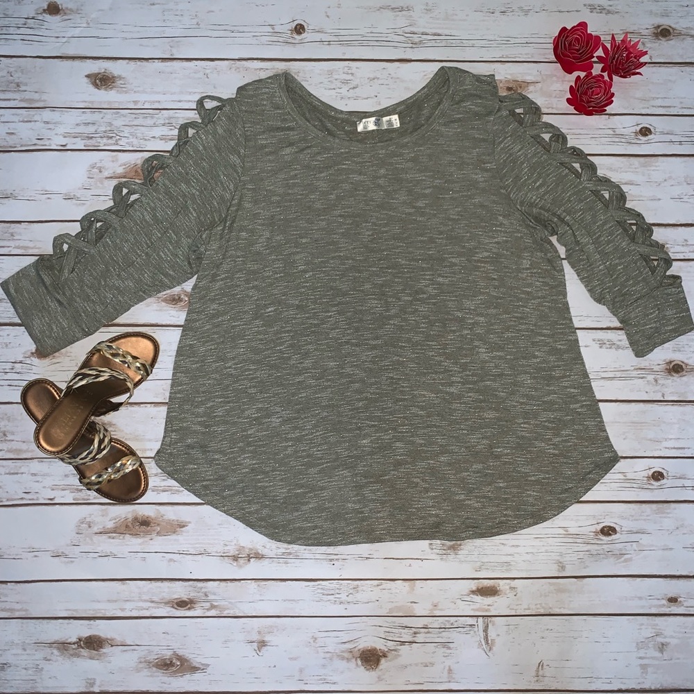 Light Plus Size Sweater Cross Cut Out Sleeves